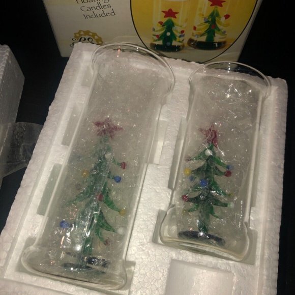 Vintage LS Arts Christmas Tree Venezia Art‎ Glass Floating Candle Holders NEW - Picture 6 of 7